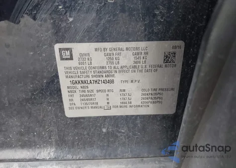 2017 GMC Acadia Sle-1 из США, поврежденный, VIN 1GKKNKLA7HZ143498